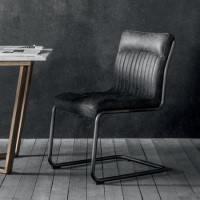 Real Leather Upholstered Dining Chair in Antique Ebony - Caspian House