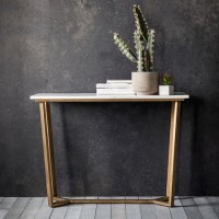 Gold Metal Console Table with Marble Top - Caspian House