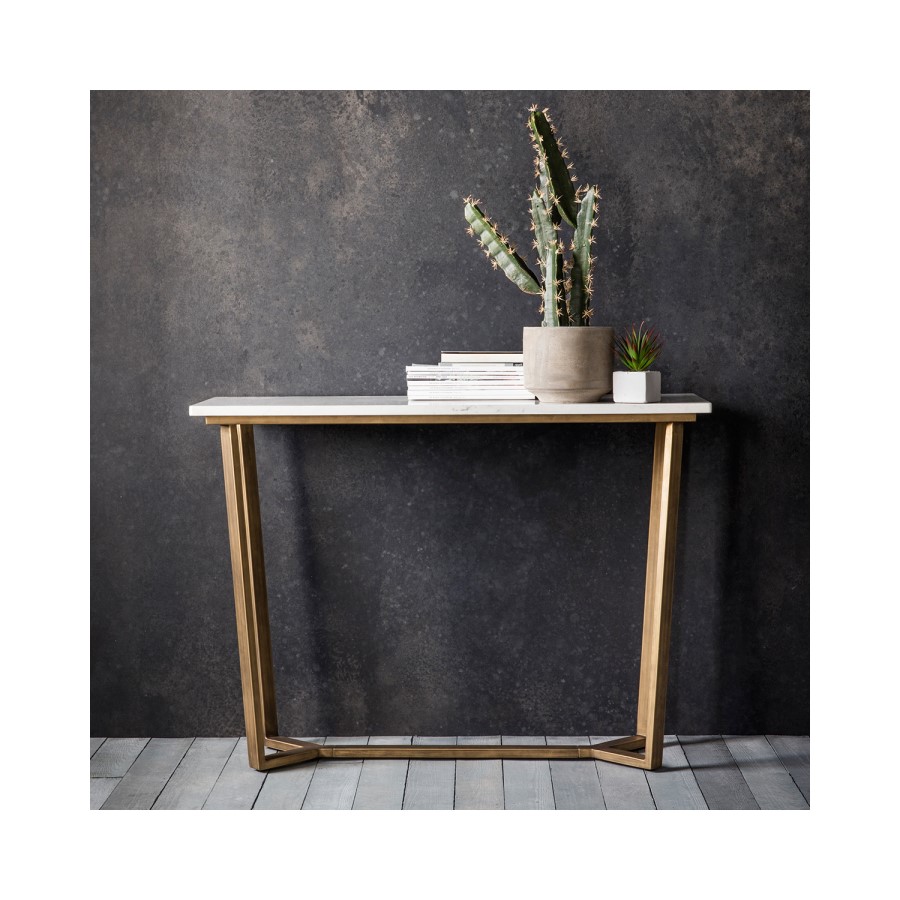 Gold Metal Console Table with Marble Top - Caspian House