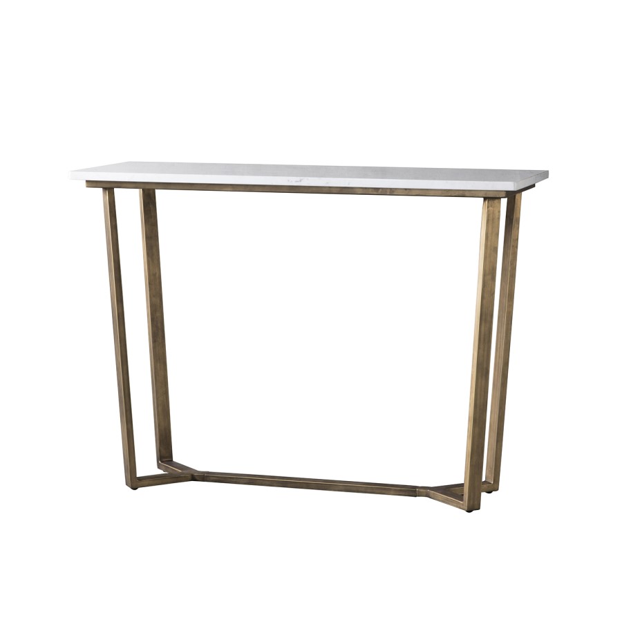 Gold Metal Console Table with Marble Top - Caspian House