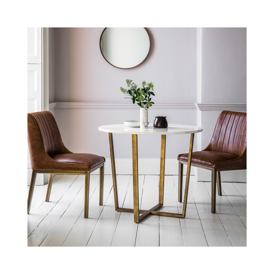 Gallery Cleo Round Industrial Dining Table with Marble Top