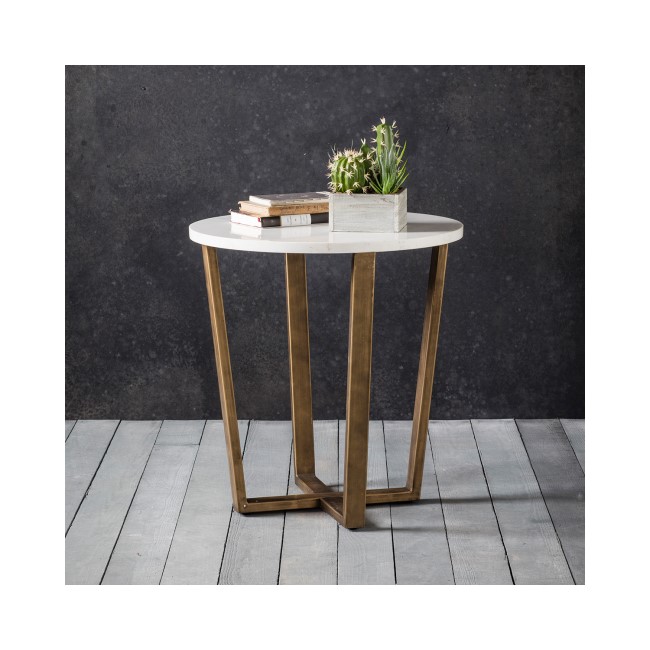 Cleo Round Bedside Table with White Marble Top and Gold Base