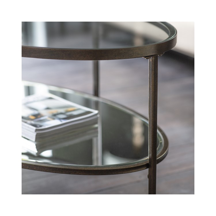 Oval Bronze Glass Top Coffee Table with Storage - Hudson