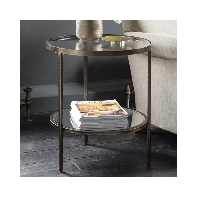 Round Bronze Glass Top Side Table with Storage - Hudson