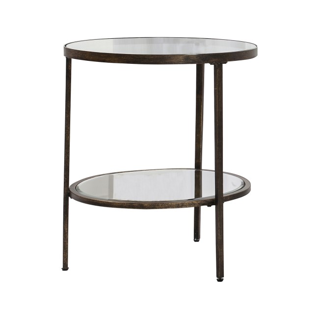 Round Bronze Glass Top Side Table with Storage - Hudson