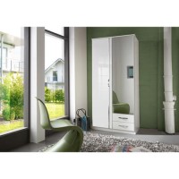 Evoque High Gloss White Double Wardrobe with Chrome Trims