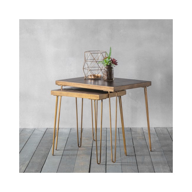 Industrial Nest of Tables with Gold Metal Hairpin Legs
