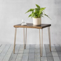 Industrial Side Coffee Table with Gold Metal Hairpin Legs
