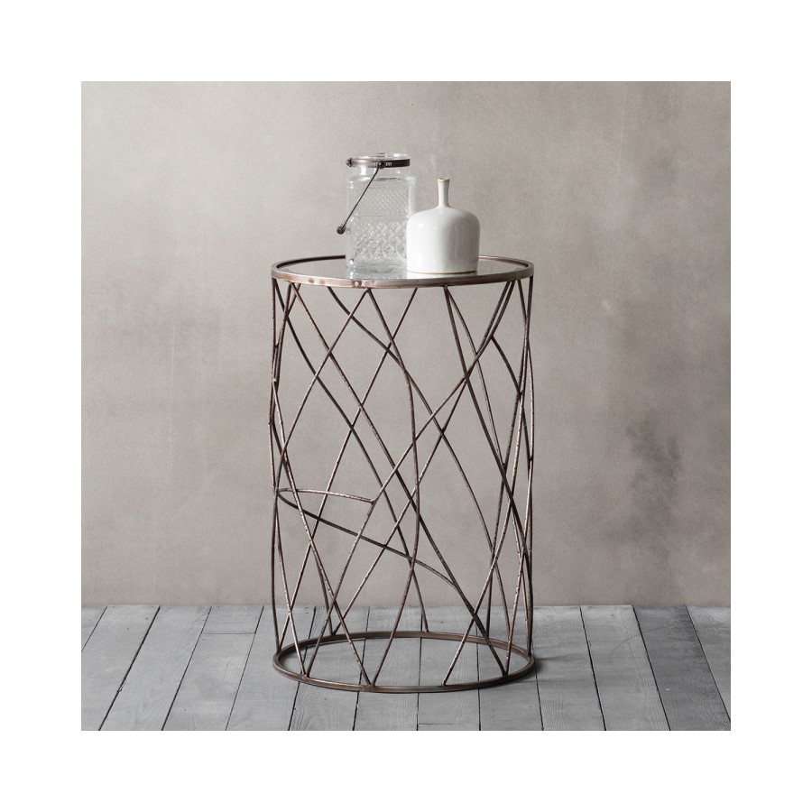 Rowell Glass Top with Twisted Metal Side Table