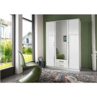 GRADE A2 - Evoque Large High Gloss White Wardrobe with Chrome Trims