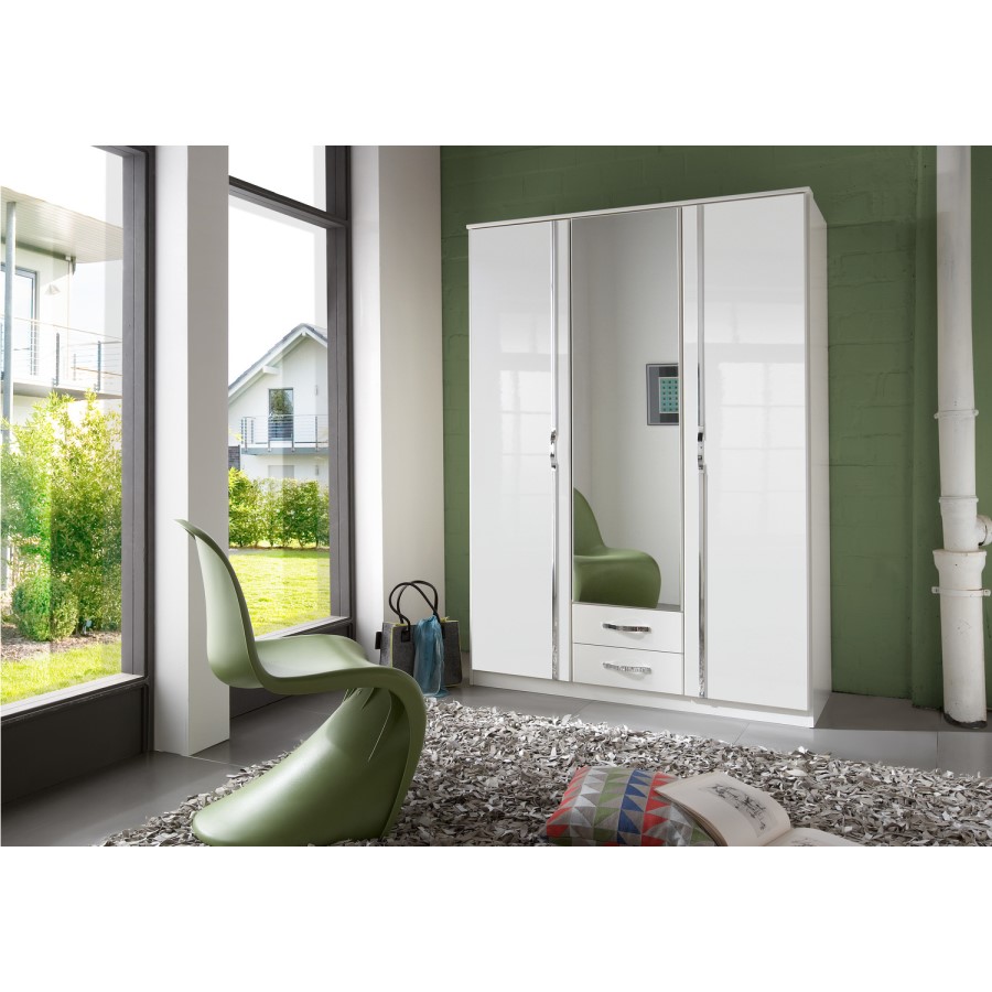 GRADE A2 - Evoque Large High Gloss White Wardrobe with Chrome Trims