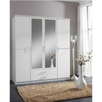 GRADE A3 - Evoque White 4 Door 2 Drawer Wardrobe with Crystal Effect Detail