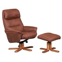 GRADE A1 - Amalfi Swivel Recliner and Footstool in Tan Faux Suede