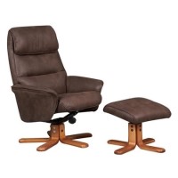 Amalfi Swivel Recliner and Footstool in Brown Faux Suede