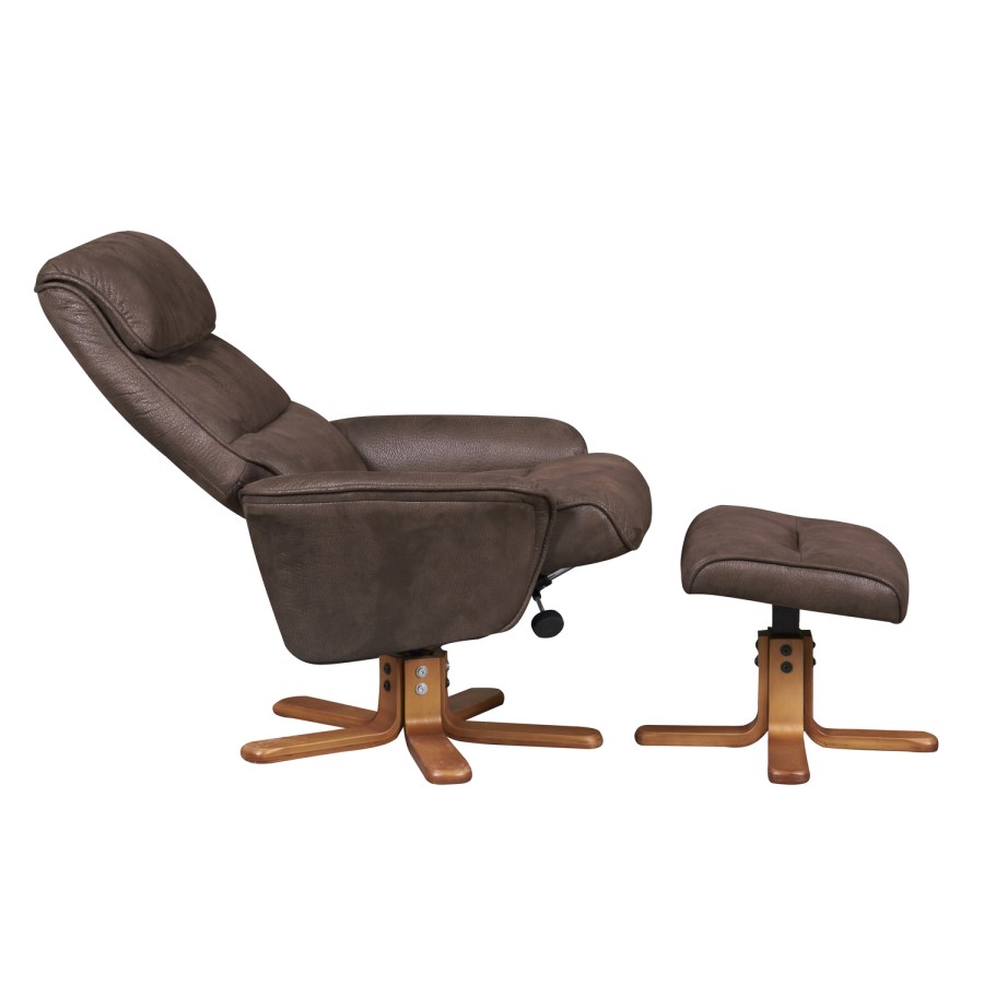 Amalfi Swivel Recliner and Footstool in Brown Faux Suede