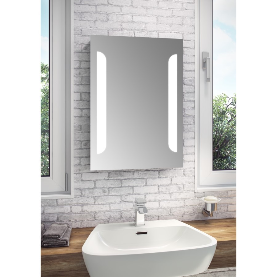 Tulia LED Bathroom Mirror with Illumination De-mist & Shaving Socket - H700 x W500 x D45mm