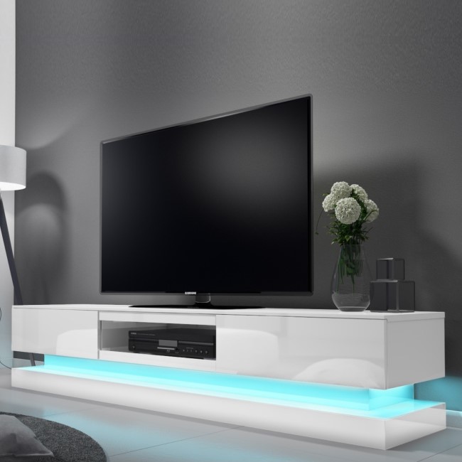GRADE A1 - Evoque White High Gloss TV Unit with LED Lower Lighting Feature