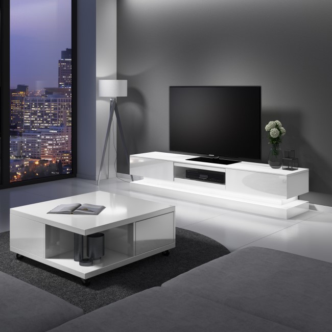 Evoque White High Gloss TV Unit with LED Lower Lighting Feature