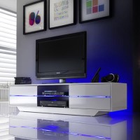 Evoque White High Gloss TV Unit with LED Glass Shelf and Storage