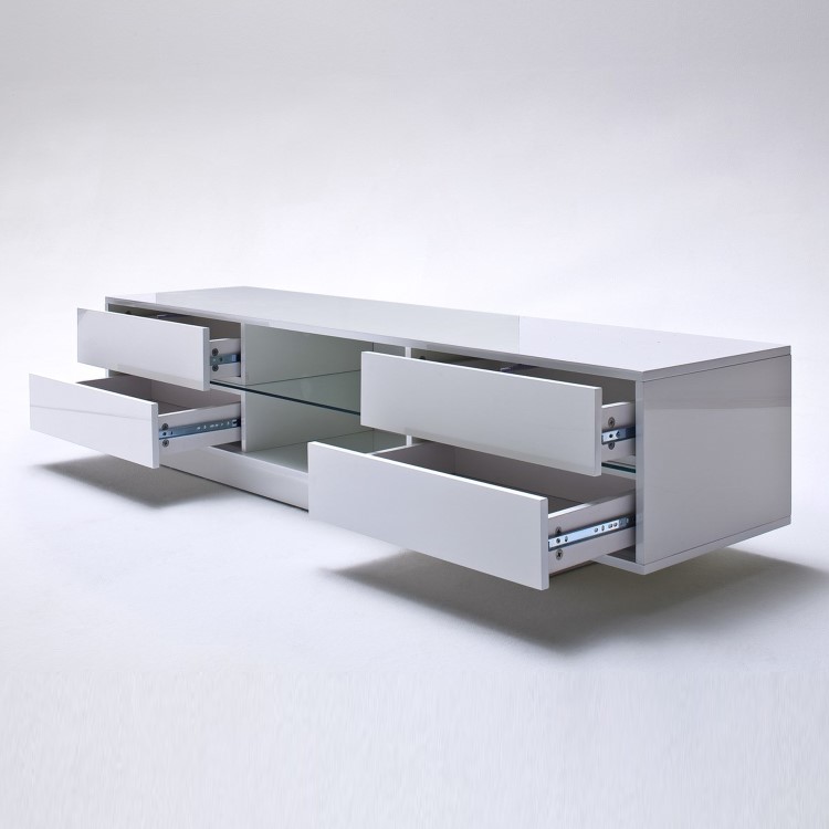 Evoque White High Gloss TV Unit with LED Glass Shelf and Storage