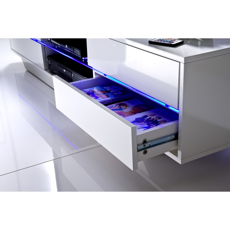 Evoque White High Gloss TV Unit with LED Glass Shelf and Storage