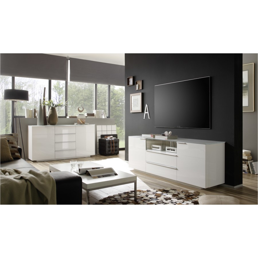 Evoque High Gloss TV unit with Glass Top in white