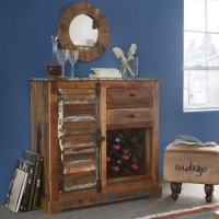 Coastal Reclaimed Wood Drinks Cabinet with Wine Rack & Storage