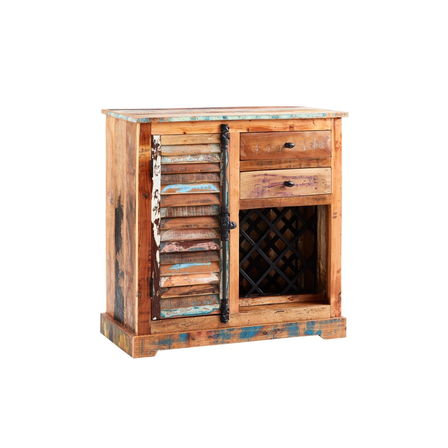 Coastal Reclaimed Wood Drinks Cabinet with Wine Rack & Storage