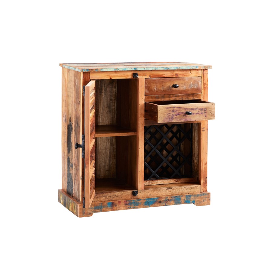 Coastal Reclaimed Wood Drinks Cabinet with Wine Rack & Storage