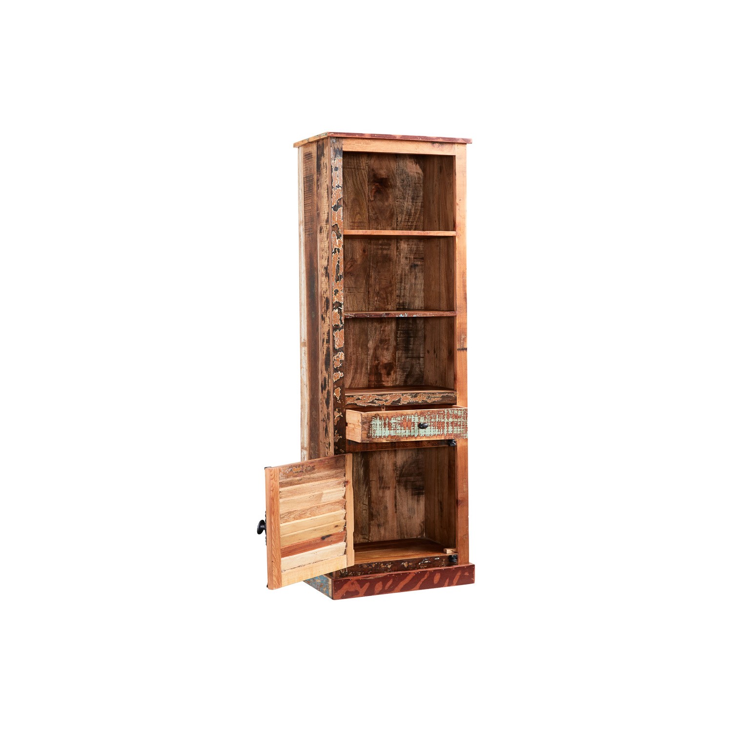 Coastal Reclaimed Wood Slim Bookcase Furniture123