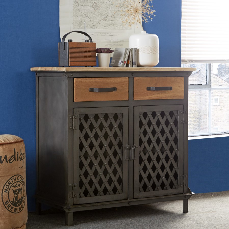 2 Drawer Metal and Wood Sideboard-Evoke