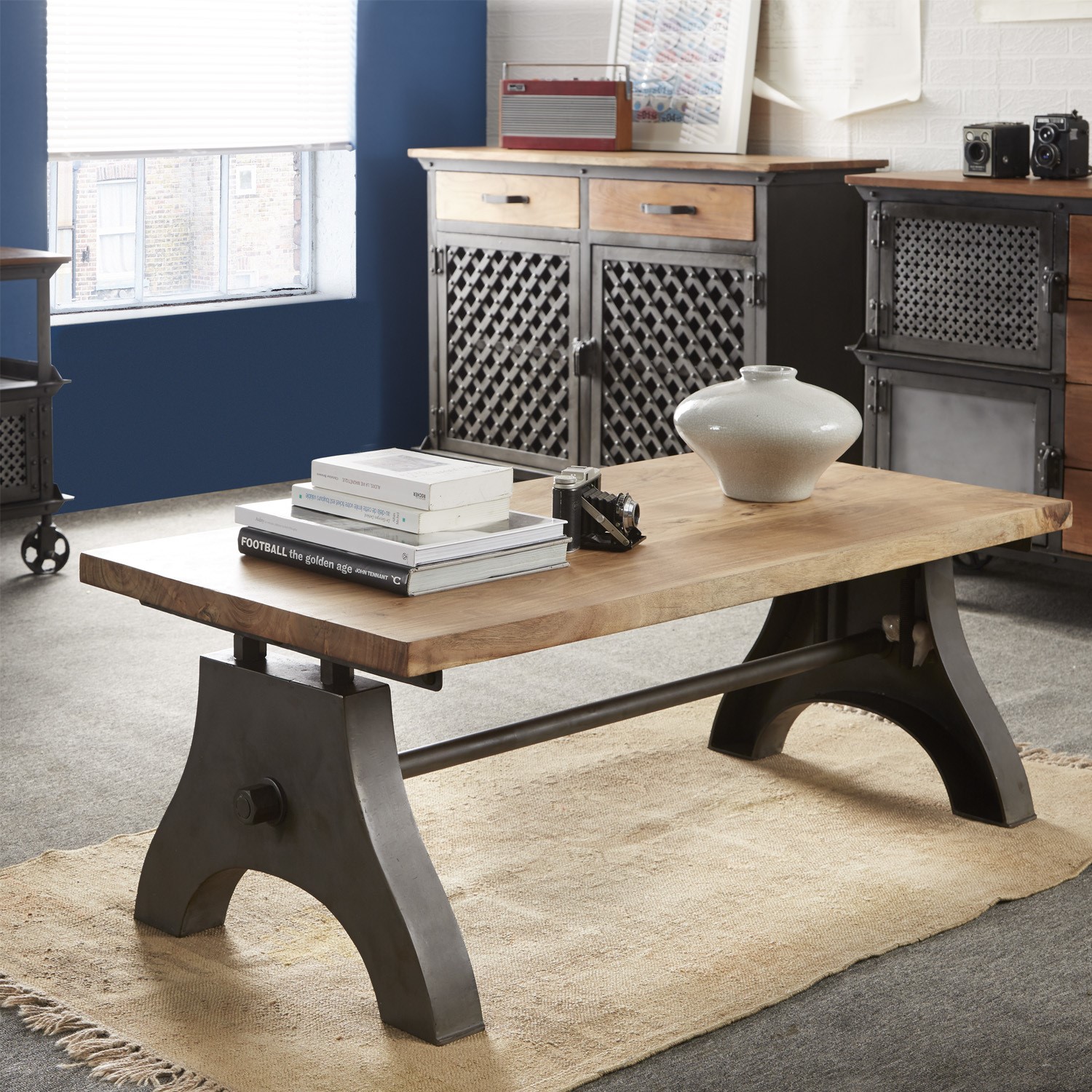 Industrial Metal & Wood Coffee Table - Evoke - Furniture123