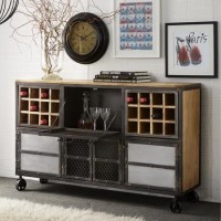 Evoke Metal & Wood Wine Rack Sideboard - Industrial