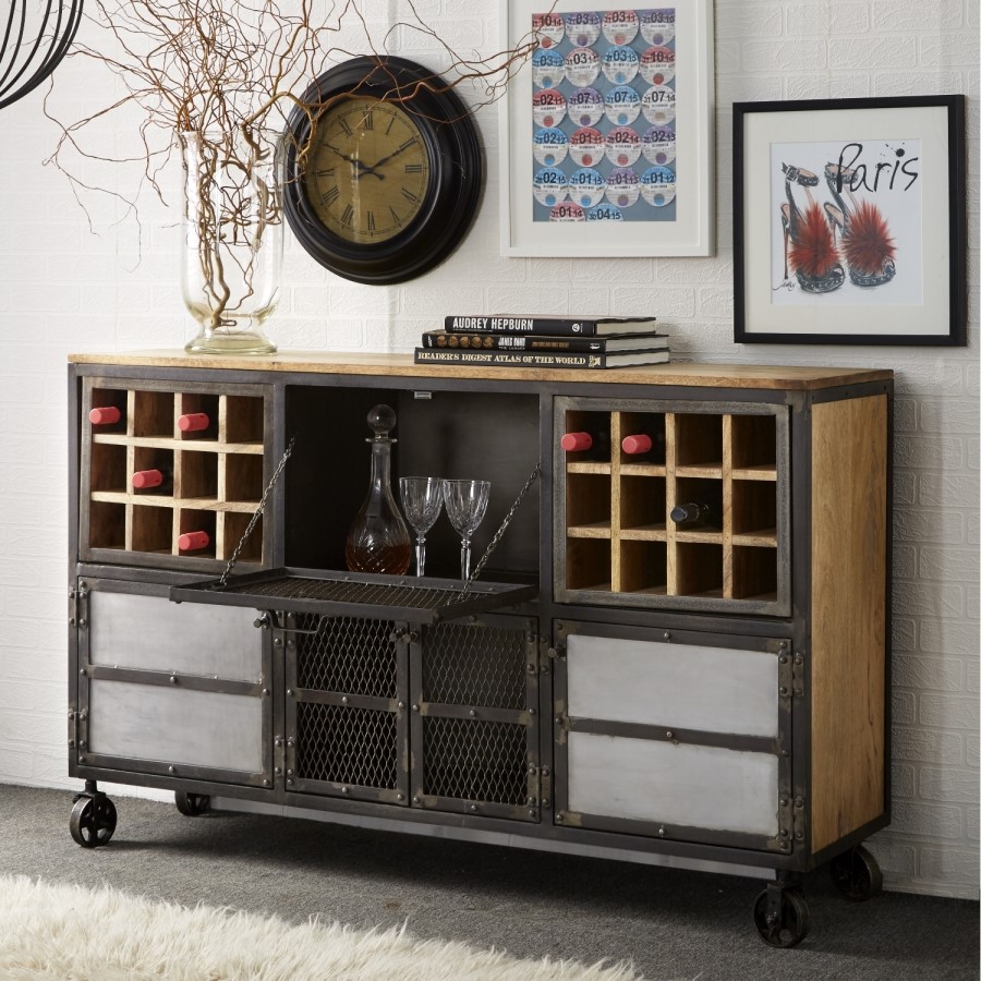 Evoke Metal & Wood Wine Rack Sideboard - Industrial