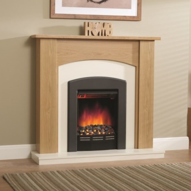 BeModern Lancaster Chrome Electric Fireplace Insert and White Surround