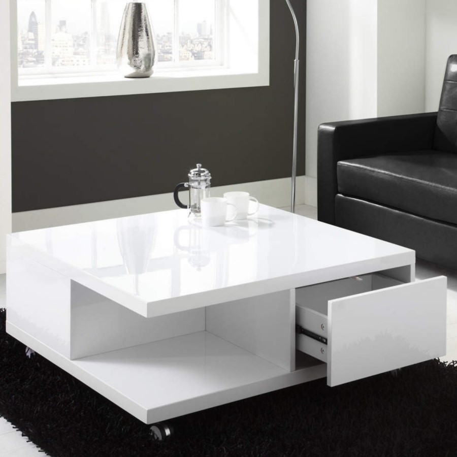 White High Gloss Coffee Table with Storage Drawers - Tiffany Range
