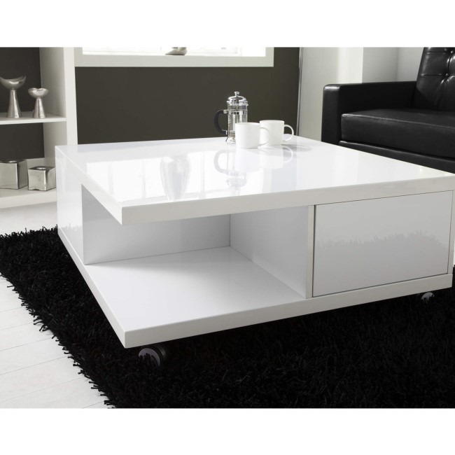 Tiffany White High Gloss Square Storage Coffee Table