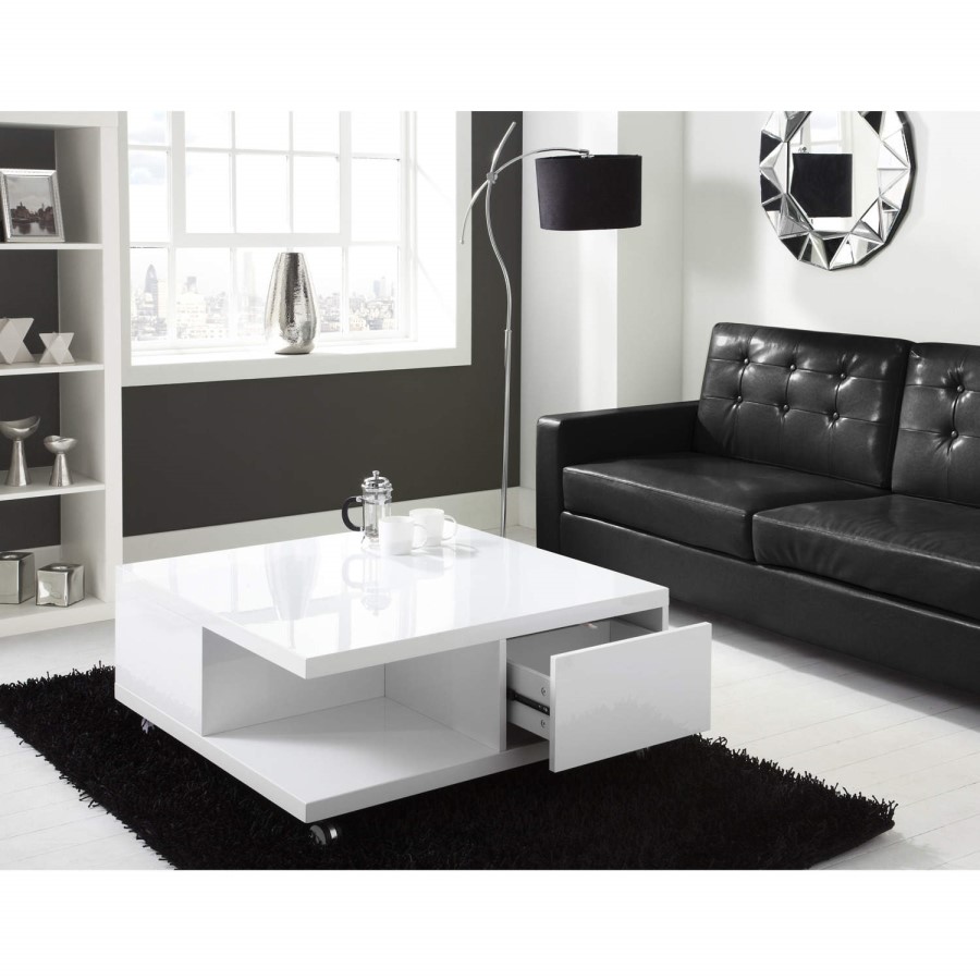 High Gloss White Storage Coffee Table - Tiffany Range