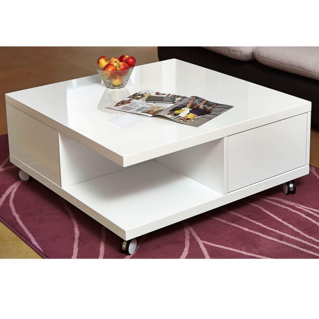 Tiffany White High Gloss Square Storage Coffee Table