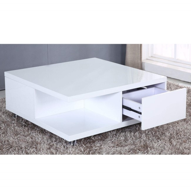 Tiffany White High Gloss Square Storage Coffee Table