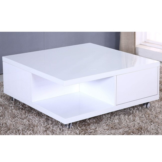 Tiffany White High Gloss Square Storage Coffee Table