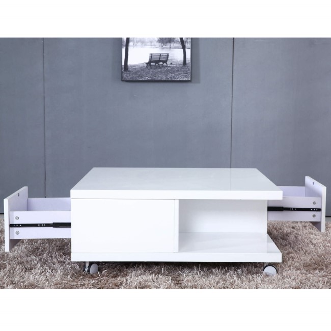 Tiffany White High Gloss Square Storage Coffee Table