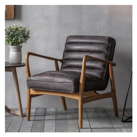 Leather Armchair in Black with Wooden Frame - Caspian House