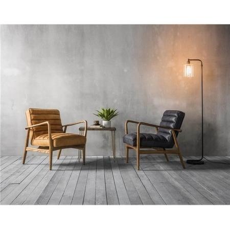 Leather Armchair in Black with Wooden Frame - Caspian House