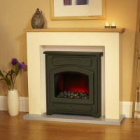 Suncrest Thornton Electric Fireplace Suite in Stone with Oak Top
