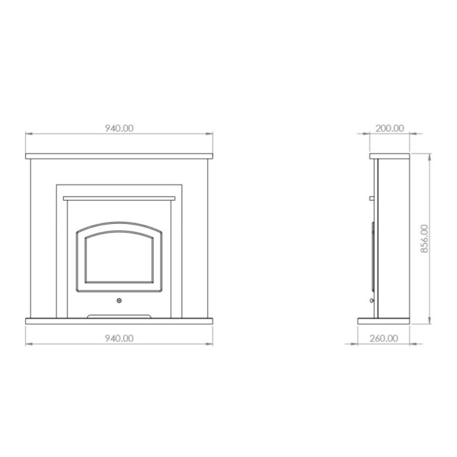 Suncrest Thornton Electric Fireplace Suite in Stone with Oak Top