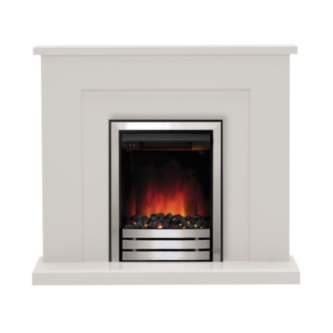 White Freestanding Electric Fireplace Suite with Chrome Insert - Be Modern