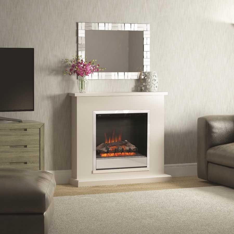Cream Freestanding Log Effect Electric Fireplace Suite - Be Modern Elsham