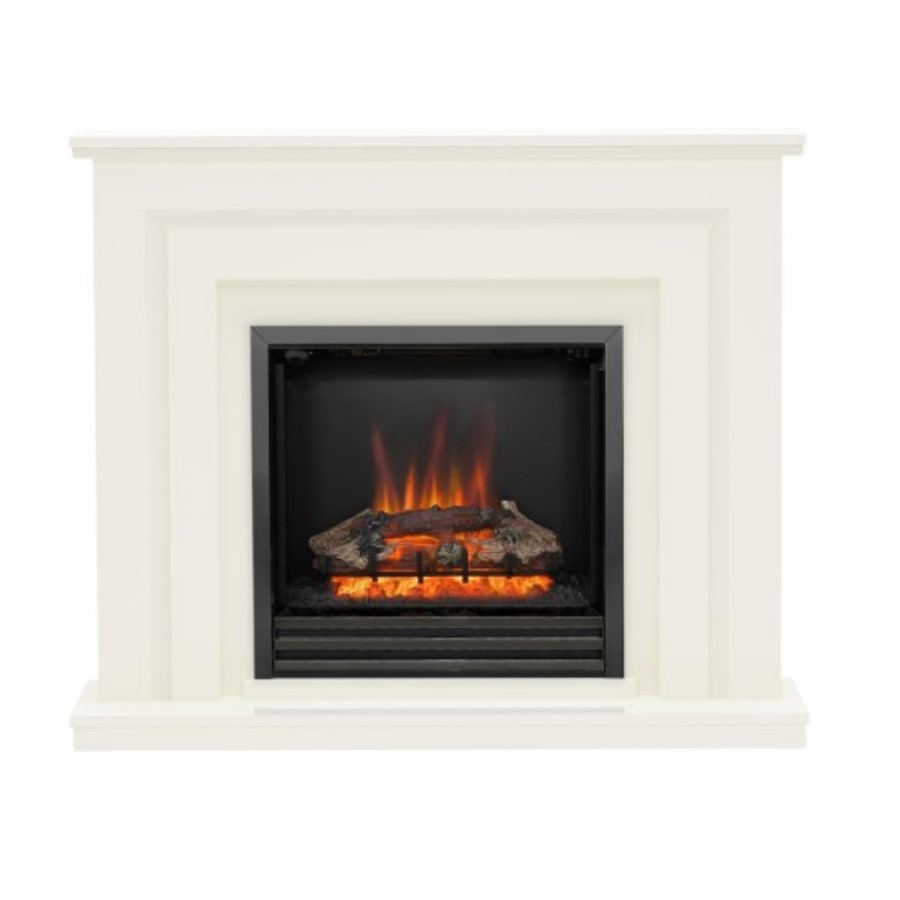 GRADE A1 - Be Modern Whitham Electric Fireplace Suite in Soft White Finish with Black Nickel Trim & Fret