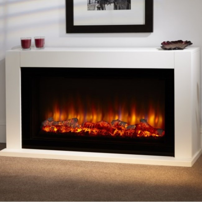 GRADE A2 - Suncrest Cleadon Electric Low Level Fireplace Suite in white With Wide Screen Fire